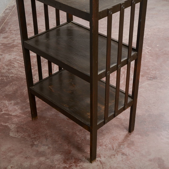 Dark Stained Open-Shelf Etagere, Liberty Style – Shelving unit, Wood, Rustic (photo 10 of 13)