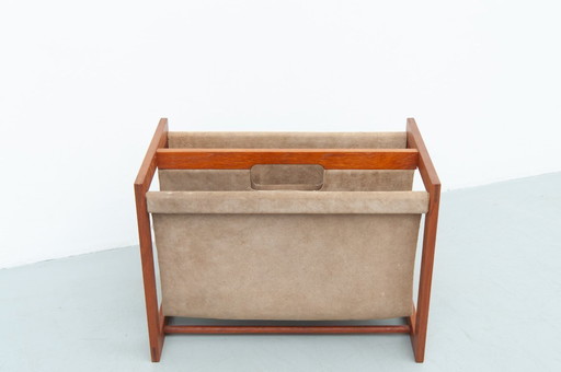 Teak and leather newspaper rack by Aksel Kjersgaard (1960s)