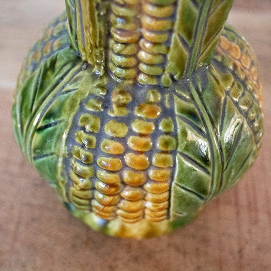 Image 1 of Vintage Franse Majolica keramische maïsvaas: Barbotine aardewerk, jaren '50