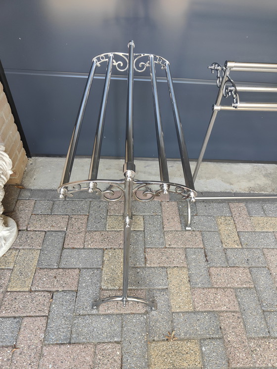 Image 1 of set of two retro standing towel racks, chrome