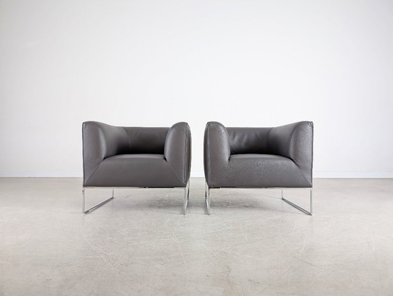 Image 1 of 2 sillones originales COR Mell, de piel, gris antracita, diseño lounge.
