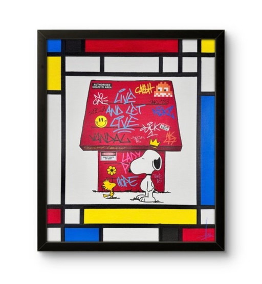 "Live and Let Live" Mondrian and Friends. Signed unique painting. Incl. COA.