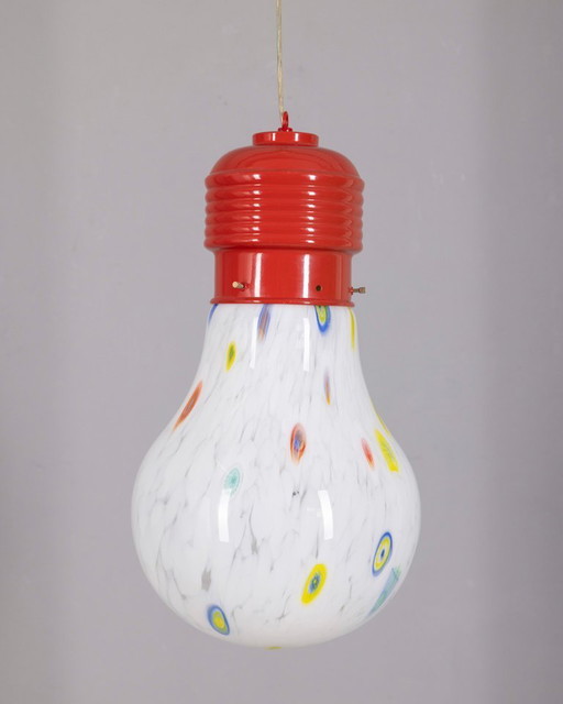 Vintage Italiaanse kroonluchter met gedecoreerde glazen lamp, jaren 80