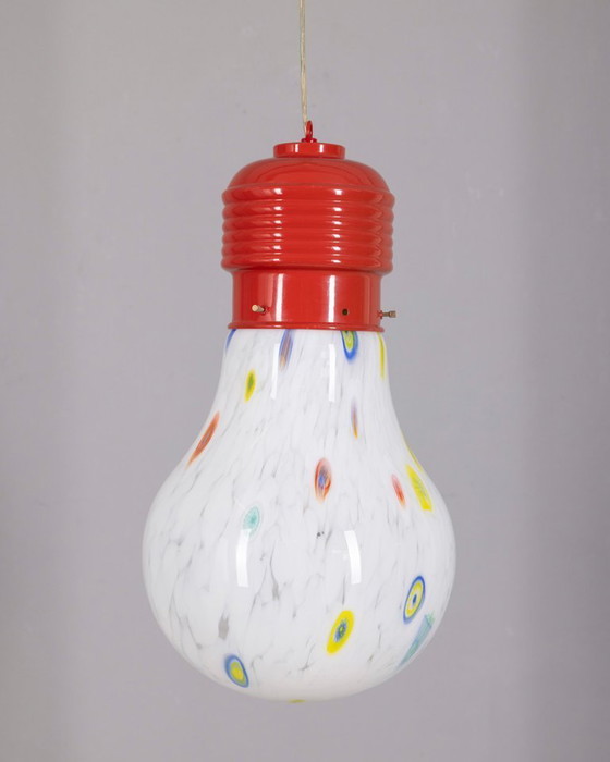 Image 1 of Vintage Italiaanse kroonluchter met gedecoreerde glazen lamp, jaren 80
