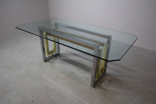 Vintage Chrome and Brass Dining Table by Zevi, Italy, 1970s
