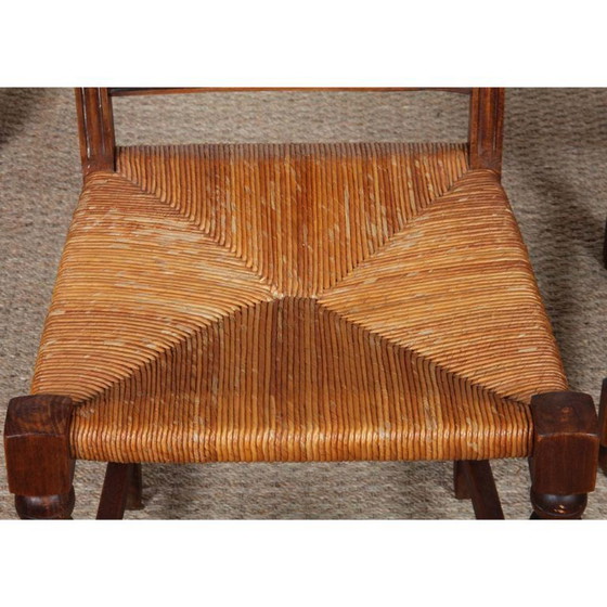 Image 1 of Ensemble de 8 chaises paillées en bois massif, 1940