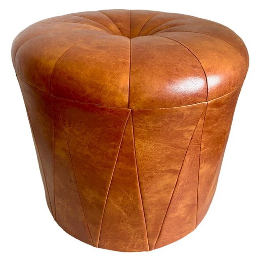 Vintage round pouf skai patchwork 1960s