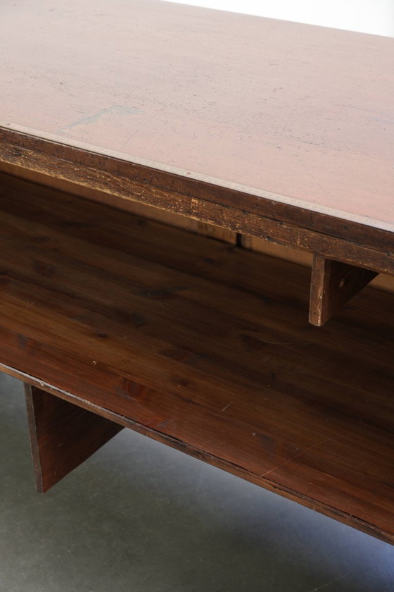 Image 1 of Large antique English shop counter/fabric counter from the 19th century with a luxurious appearance and brass rulers in the top.