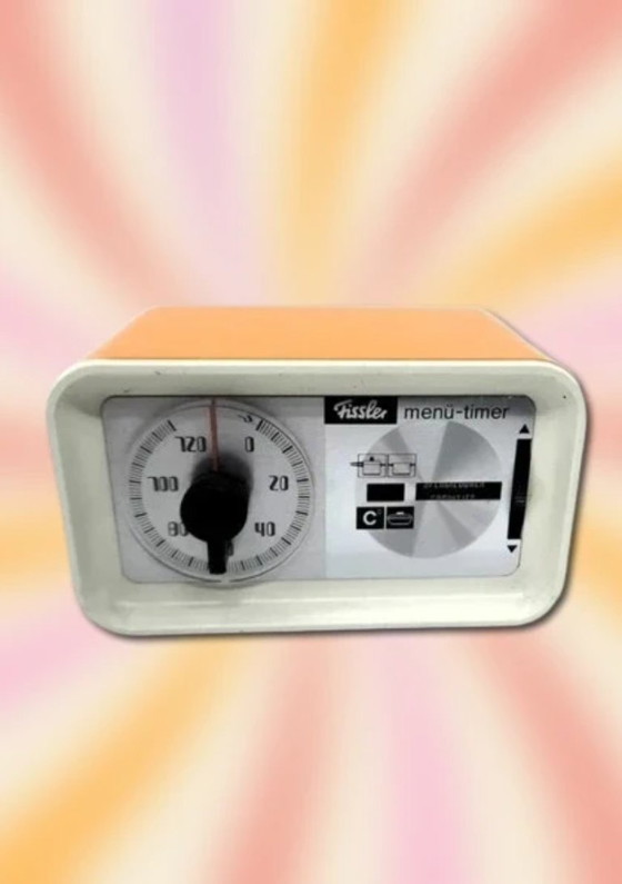 Image 1 of (W011) Iconic Fissler Design: Vintage Orange Menu Timer Kitchen Timer – 1970s Pop Art
