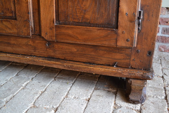 Image 1 of Antique 17th century oak wooden bread cabinet, spindle.