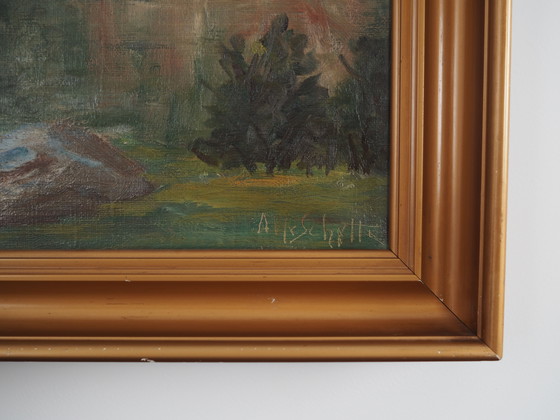 Image 1 of Peinture "La rivière dans les montagnes", design scandinave, années 1970