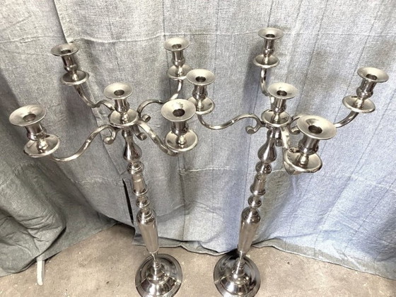 Image 1 of Paar große, versilberte Metallkerzenständer/Kerzenhalter