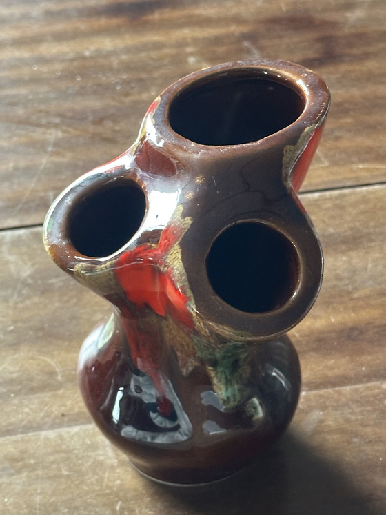 Image 1 of Triflore Vintage Vallauris ceramic vase H 16 cm