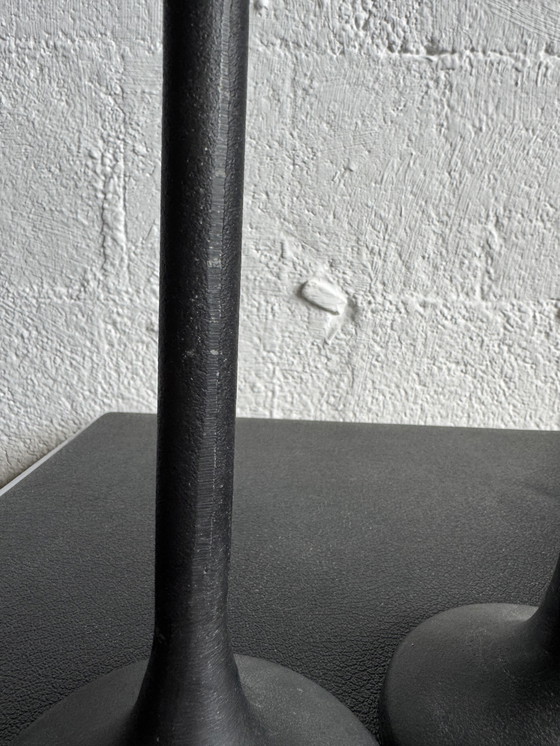 Image 1 of Black Memphis-style candlesticks from the 1980s