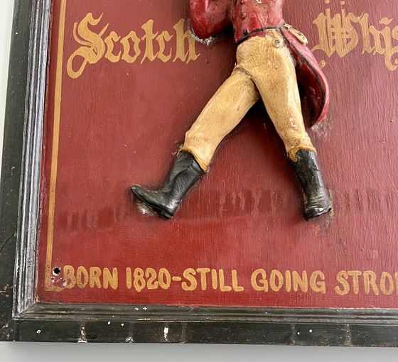 Image 1 of JOHNNIE WALKER – Original vintage wooden plaque with 3D relief figure “The Striding Man” (ca. 1970s)