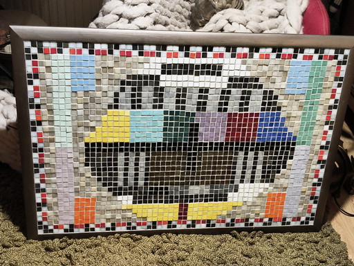 Obra de arte de mosaico moderno de mediados de siglo con diseño vintage para la pared.