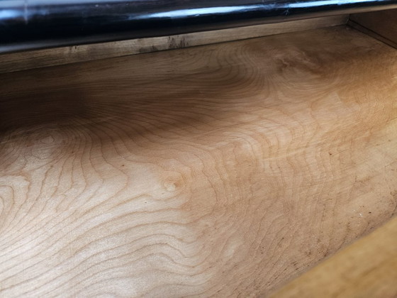 Image 1 of Buffet Art Déco des années 1950 en racine de bruyère et bois laqué, avec plateau en verre