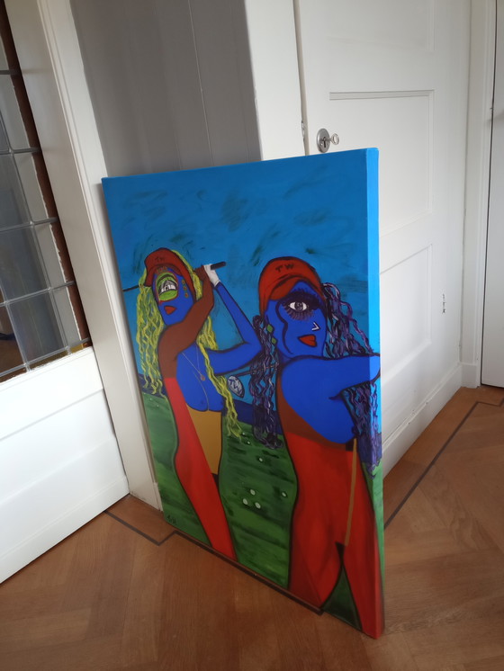 Image 1 of T. van Steenbergen "Playing Golf" 70 x 100 cm