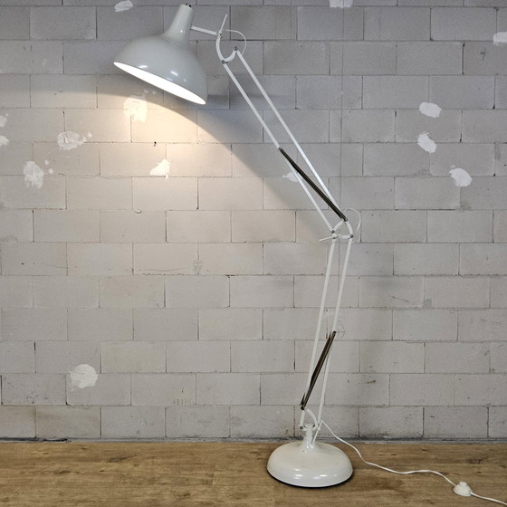 Image 1 of Grande lampada da terra bianca regolabile in metallo vintage industriale