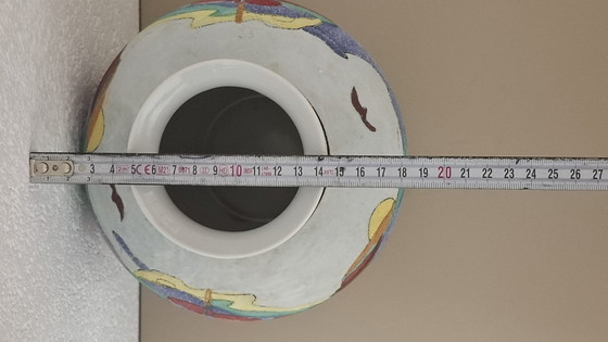 Image 1 of Hand-Painted Ceramic Vase – Colorful Village Scene – Signed Limosse