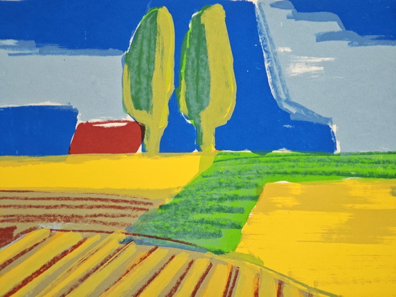 Image 1 of Ingelijste zeefdruk Willem Brauck (1946-2014) "Goud Golvend" 2000 51x71cm