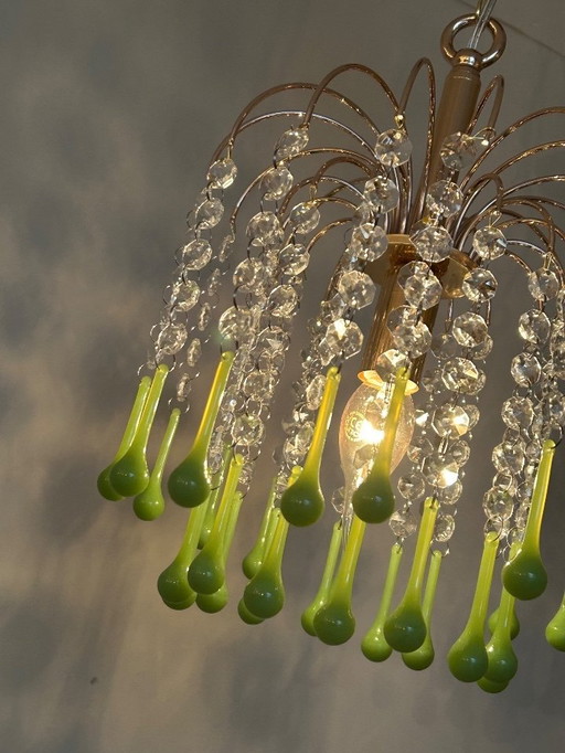 Vintage Opaline Green Crystal Teardrop Chandelier