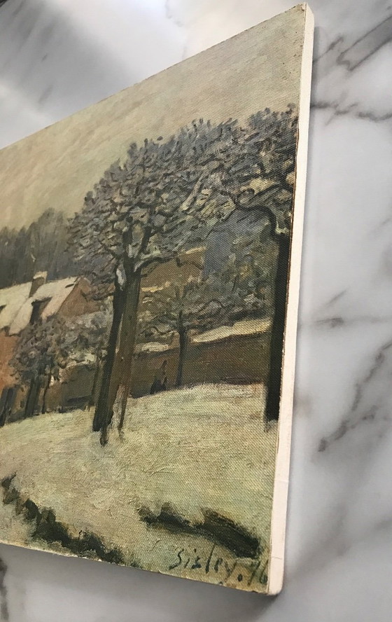 Image 1 of Dipinto su tela vintage Sisley con paesaggio innevato