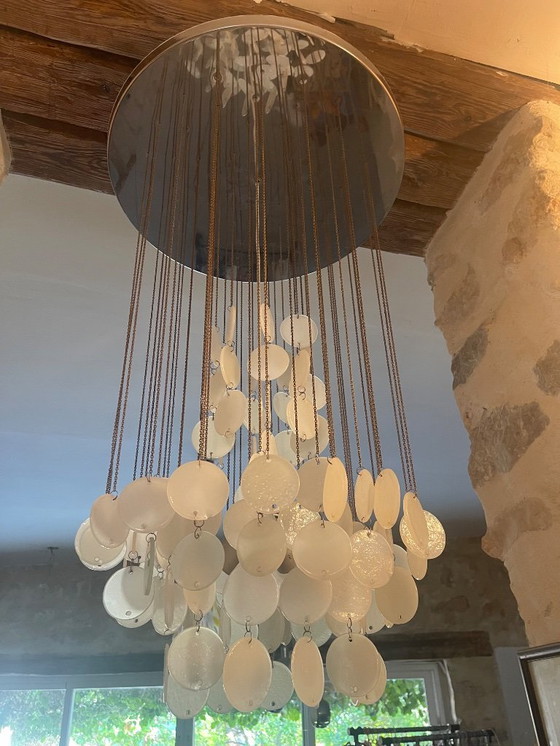 Image 1 of Vetri voor Vistosi Cascade hanglamp opaline Murano glas, Italië jaren 60