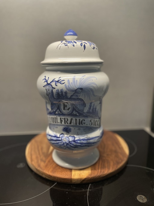 Delft blue apothecary jar with lid