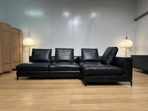 Divano angolare Minotti Andersen in pelle nera, come nuovo.