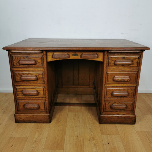 Antique, Vintage Oak Banker's Desk, Wooden Desk, Desk