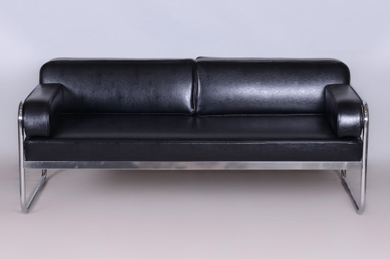 Sofá Bauhaus restaurado, de Vichr a Spol., cromo, cuero, checo, década de 1930. – Leather, Metal (photo 10 of 13)