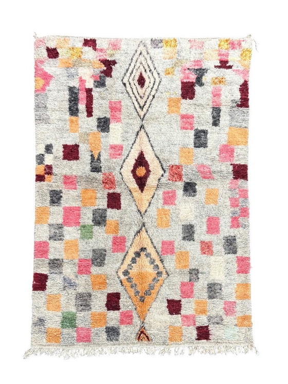 Image 1 of Handgemaakte Marokkaanse Boujad Wol Vloerkleed 190x300 cm - Kleurrijk Abstract Ontwerp