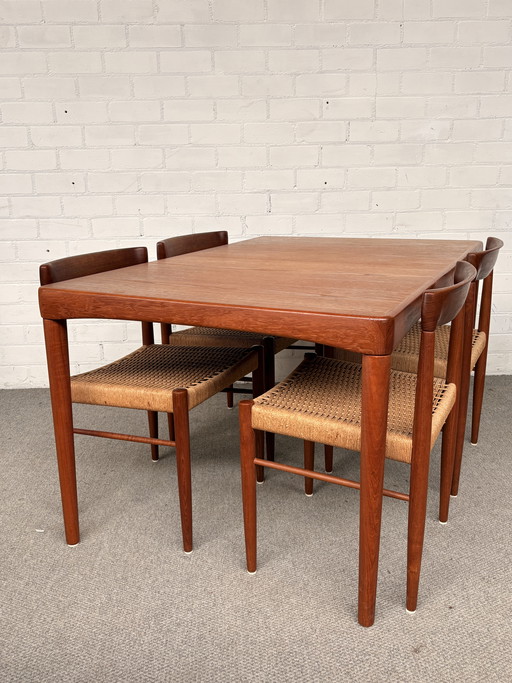 Bramin, table de design danois avec rallonge et 4 chaises