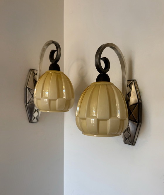 Applique Art Déco bronzo argentato Peuch & Besse – Vetro (photo 15 of 15)