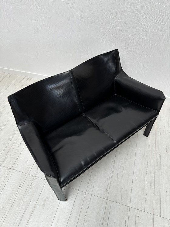 Image 1 of 1980S VINTAGE ITALIAN DESIGNER ‘CAB 414’ 2-SEATER LEATHER SOFA BY MARIO BELLINI FOR CASSINA IN BLACK LEATHER