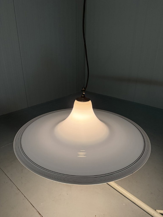 Image 1 of Vistosi Italy large white glass pendant lamp 1960's