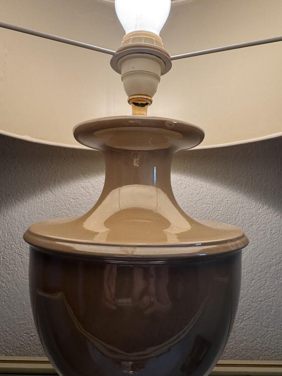 Image 1 of Beige glazed ceramic lamp from the '80s