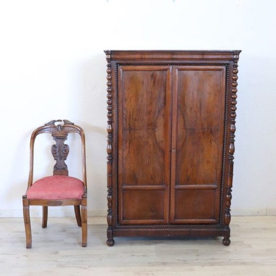 Image 1 of Small antique wardrobe in solid walnut, Italy Mid-19th Century