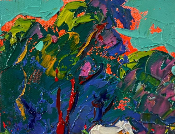 Original Oil Painting Summer Nature Landscape White Horses in the Forest – Paintings & Drawings, Canvas (photo 7 of 8)