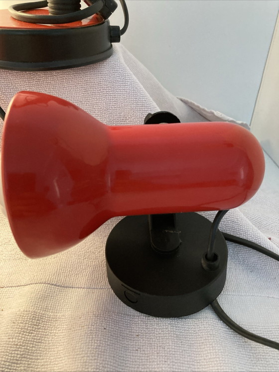 Image 1 of Vintage 80s red bedside lamp and 2 wall lights set, made in Italy