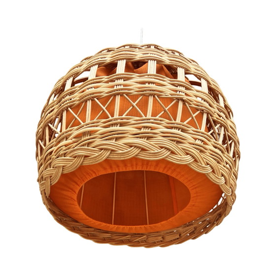 Image 1 of Ceiling lamp with wicker shade, Poland 1960s