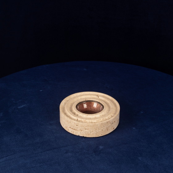 Italiaanse ronde asbak van travertin en koperkleurig metaal, 1970 – Tafelaccessoires, Italian Design (photo 4 of 18)