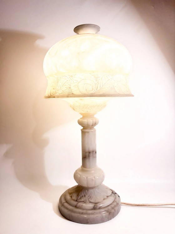 Lampada da Tavolo in Alabastro, Decorata a Rilievo, Monoluce, Anni '50 – Illuminazione (photo 10 of 10)