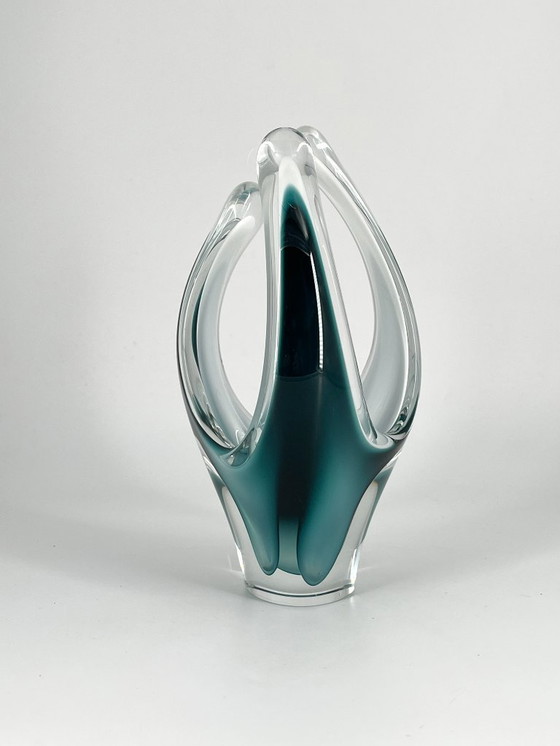Image 1 of Paul Kedelv für Flygsfors – Muschelvase – Schwedisches Kunstglas 1950er Jahre
