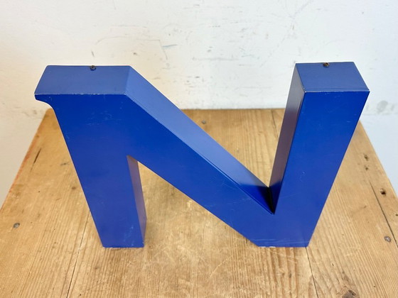 Image 1 of Vintage Blue Iron Facade Letter N, 1970s