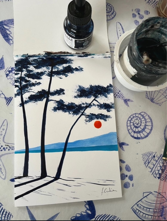 Image 1 of Set of 3 sketches by F Cadiou, 21x15cm.