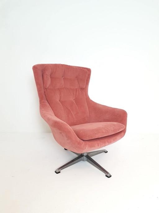 Vintage rosa Drehsessel | neu gepolsterter rosa Cord