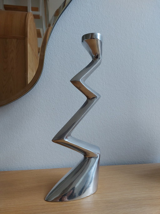 Vintage ZigZag Kerzenständer Kerzenhalter Matthew Hilton Silber Aluminium 