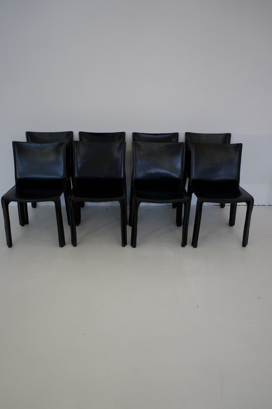 Image 1 of 8x CAB 412 2x CAB 413 Set Sedia con braccioli Sedia da pranzo Pelle Nera Cassina Mario Bellini